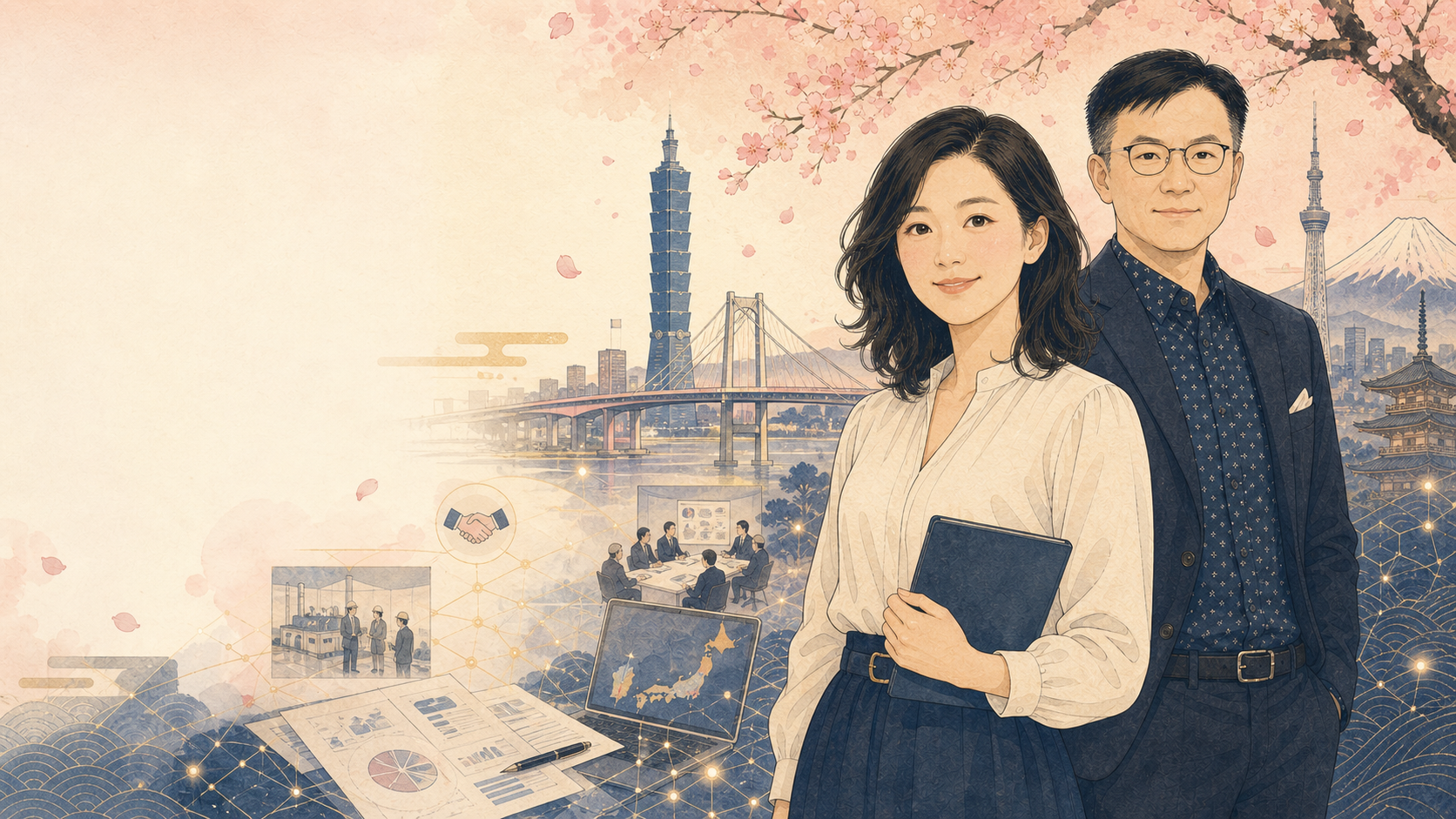 in-stars.net hero visual in sakura ukiyo-e B2B bridge